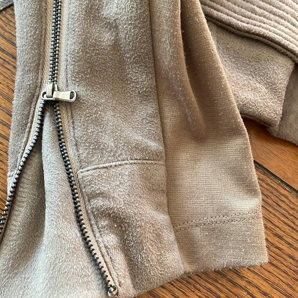 Fate Taupe Fringe Faux Suede Moto Jacket Large - Picture 8 of 11